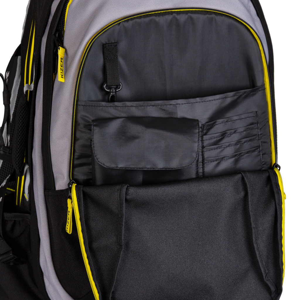 Rucsac pentru role, Kizer, 800956, 58x38x23cm, 50L+, poliester și nailon rezistent, negru/gri/galben - imagine 4