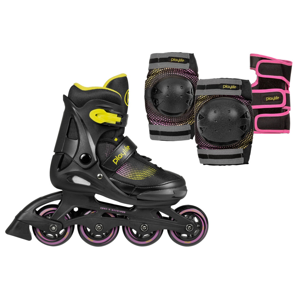 Role pentru fitness, Playlife, Joker Yellow Glow Combo 880326, (set) (31-34) reglaj pe 4 mărimi, roți 82A, cadru PP