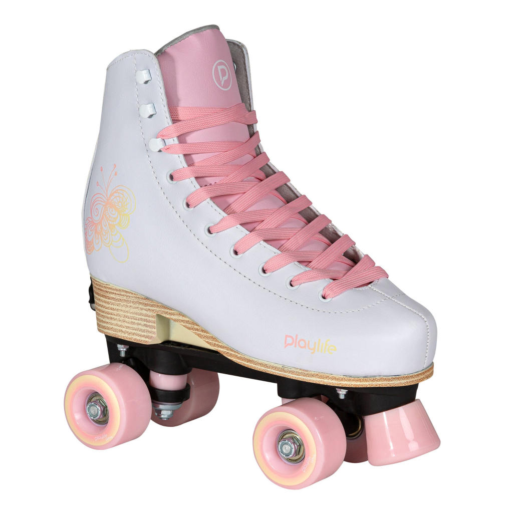 Patine cu role, Playlife, Classic Pale Rose 880329, 31-34 ajustabile pe 4 mărimi, roți 54mm 80A, căptușeală textilă, roz