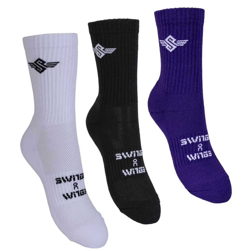 Șosete tehnice, Swings, Crew Socks 910943, bumbac 100%, 35-39, alb/negru/mov, confort post-antrenament